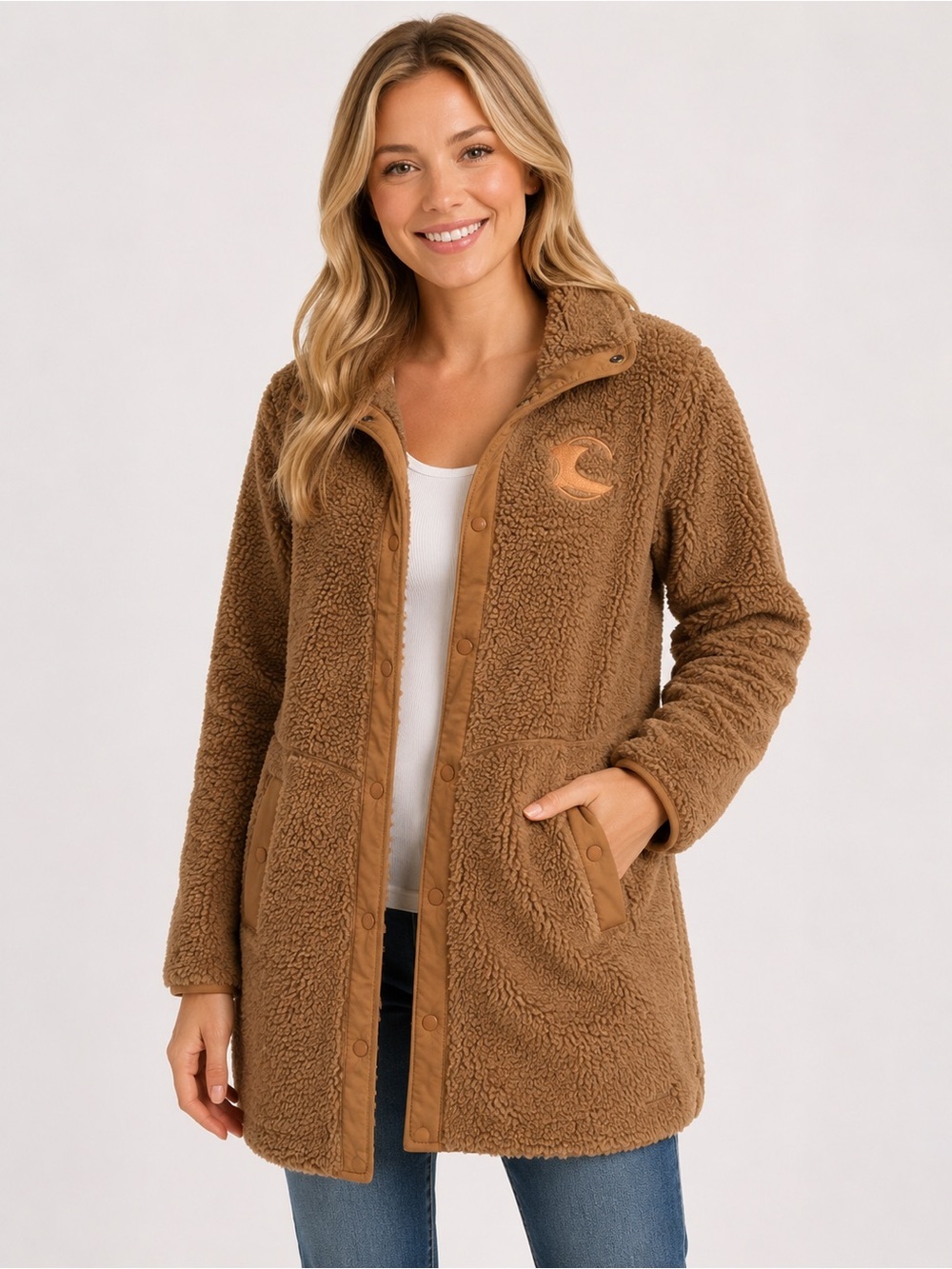 L.L. Bean Teddy Size L Tan Camel Color Sherpa Fleece Lined Jacket Warm & Cozy